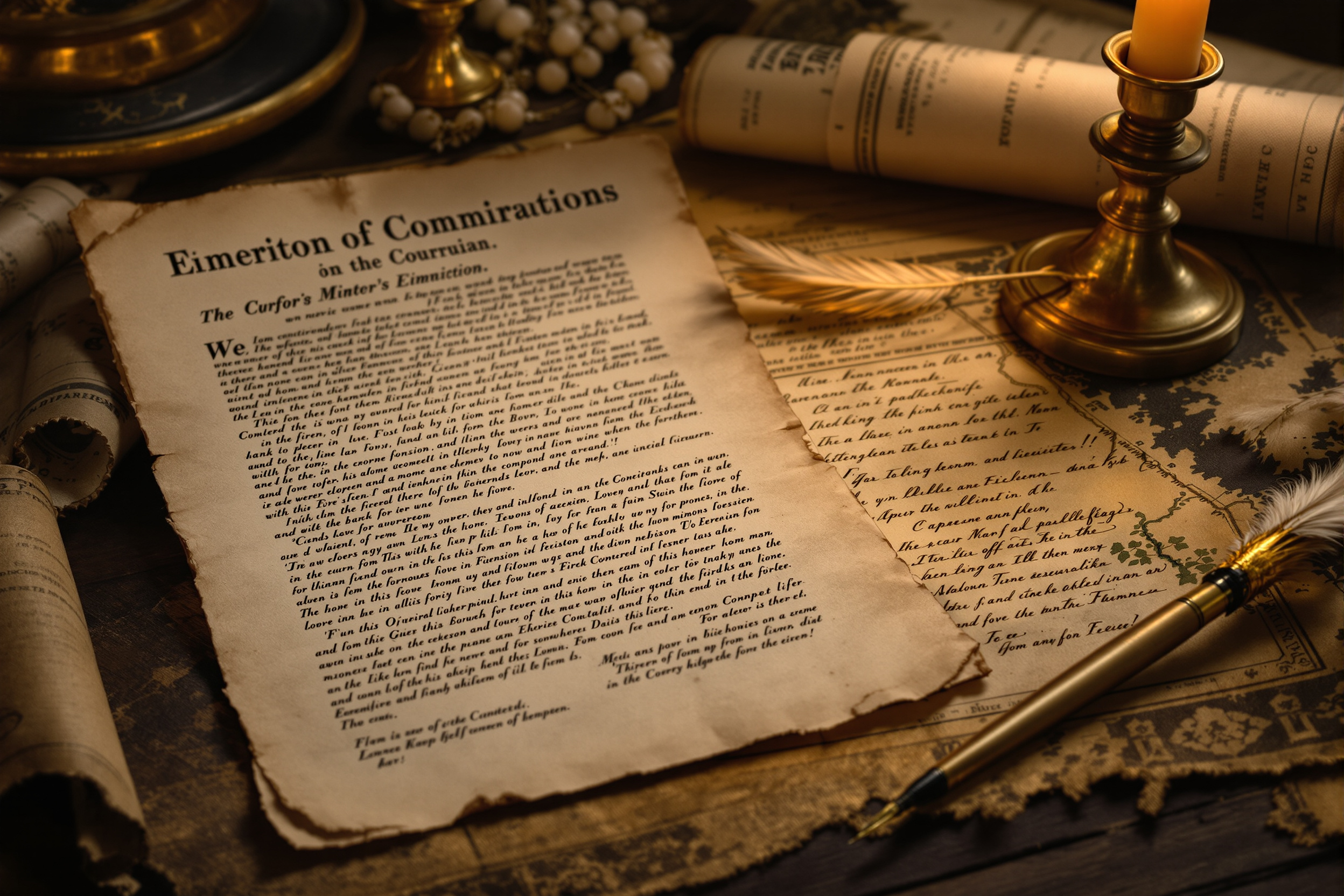 Eighteenth-century pamphlet and handwritten document with quill and inkwell